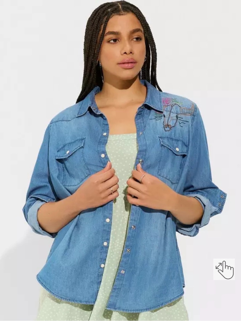 Torrid Cotton Denim Western Embroidery Button Up Shirt